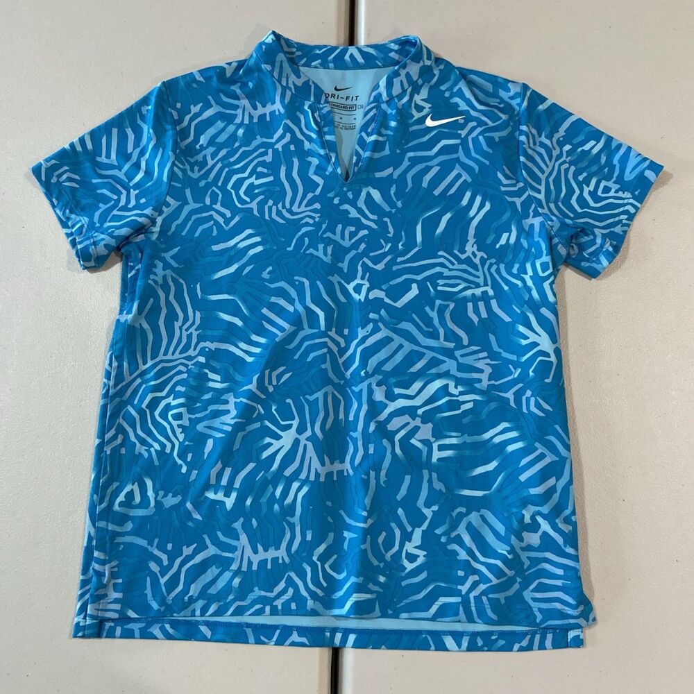 Nike Shirt Womens M Blue Dri-Fit Court Tennis CK0996 Abstract Print Top